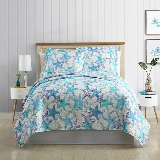 cxmicrotex Coastal Style Shell Starfish patroon bedrukte gewatteerde bedsprei set