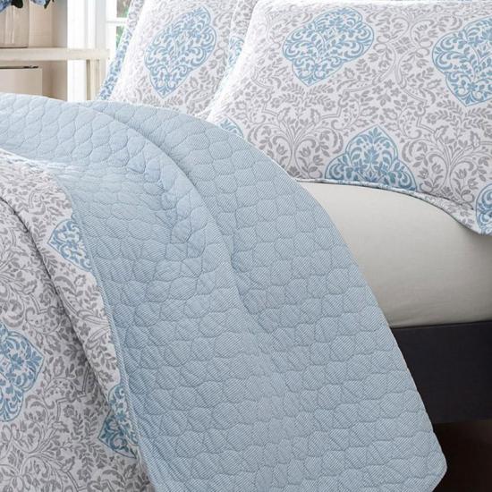 cxmicrotex beddengoed 3-delige dekbedset omkeerbare blauwe damast sprei