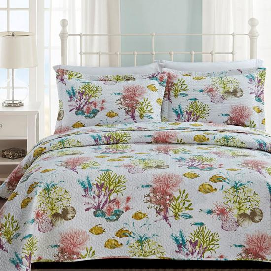 microtex Coastal Coral bedrukte ultrasone bedsprei