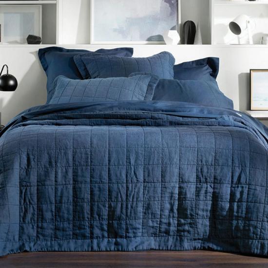 Navy Box gewatteerde sprei Stone Washed dekbedset