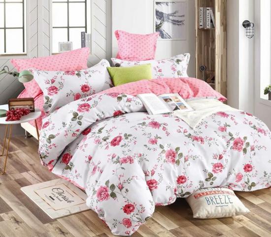 Comfortabel beddengoed set dekbedovertrek met roze bloemenprint