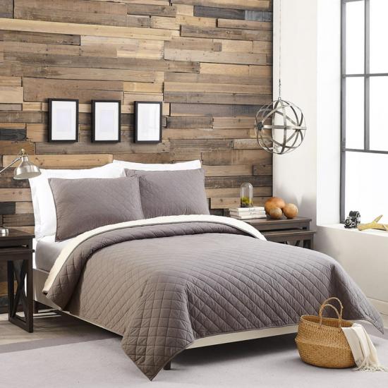 Diamond gewatteerde Sherpa sprei massief beddengoed
